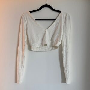 Forever 21 Cream V-Neck Long Sleeve Blouse